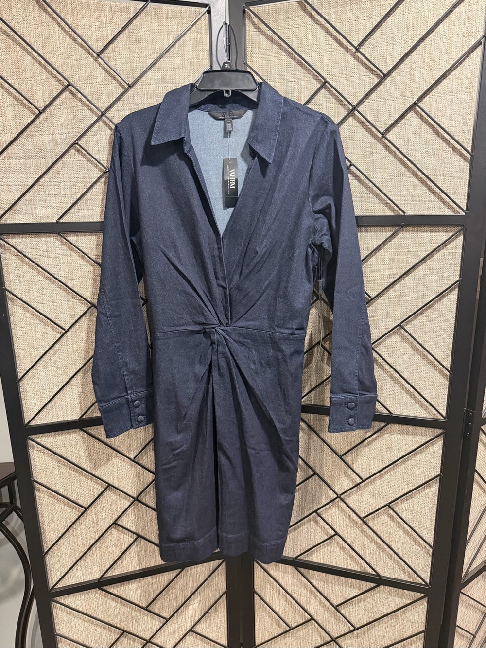 *NWT* WHBM Dark Denim Deep V-Neck Twisted Front Sheath Jacket Dress - Sz 14